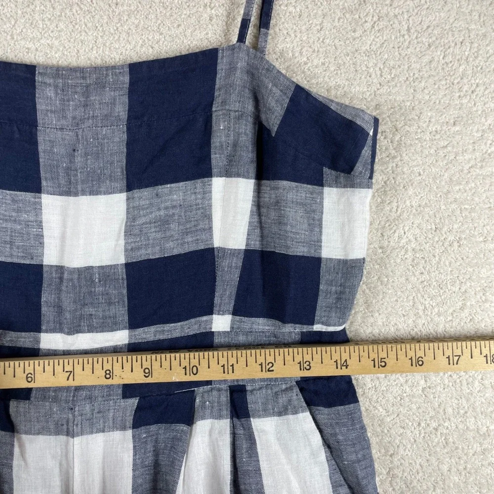 j. crew gingham 100% beauchamps linen capri wide leg jumpsuit 4 coastal preppy